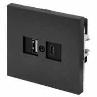 Bylectrica Механизм роз. Type-C+USB 3А (2 блока) серия CARRE (КАРЕ), графит (РП5-6662)