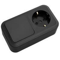 Bylectrica Блок (1 выкл. + роз с земл.) ОУ со шторк. серия ПРАЛЕСКА, (В-РЦ-577 черный)