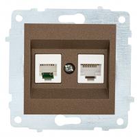 Ovivo Механизм роз. комп.+телефон. (RJ45 CAT6+RJ11), мокка, 600-000319-234