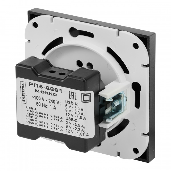 Bylectrica Механизм роз. Type-C+USB 3А (1 блок) серия CARRE (КАРЕ), графит (РП5-6662)