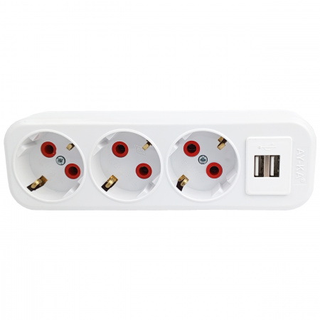AY-KA Колодка 3-местн. с/з с USB, белый 7731000 (7730200)