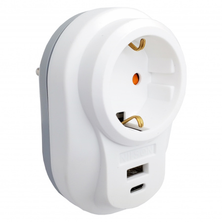 Nilson Сетевой фильтр Роз. 1-местн. с земл. с Type-C+USB  2.4А белый  (40130107)