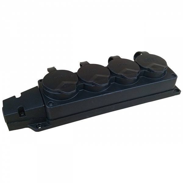 HOROZ Розетка четверная С/З КАУЧУК черный