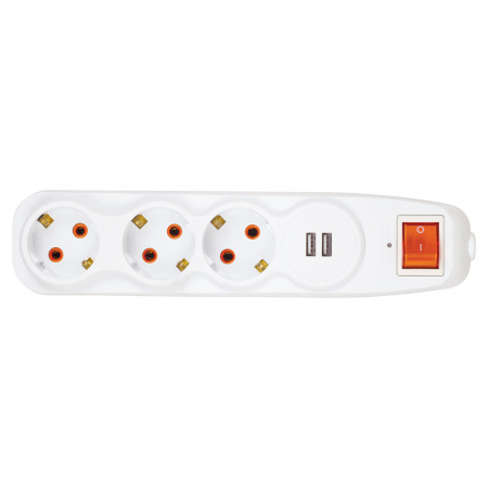 Nilson Сетевой фильтр 3-местн. с заз. конт., 2 порта USB 2,4А, 1,5 м. (44134115)